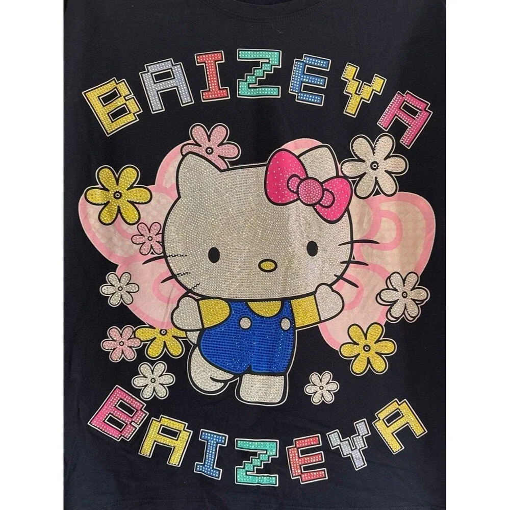 Hello Kitty oversized short sleeve rhinestone t-shirt size S/M - Picture 1 of 5